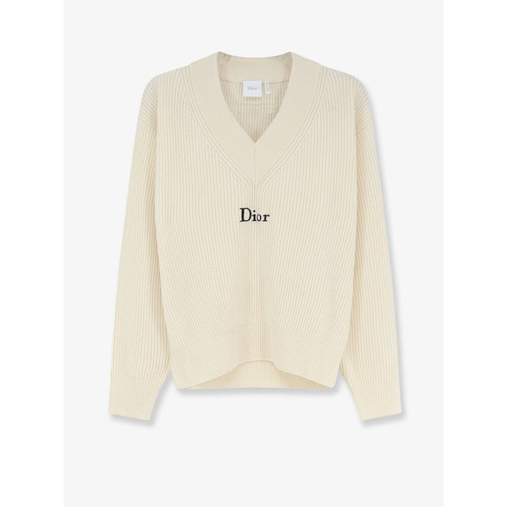 Dior Women White Wool And Cashmere Ribbed Sweater